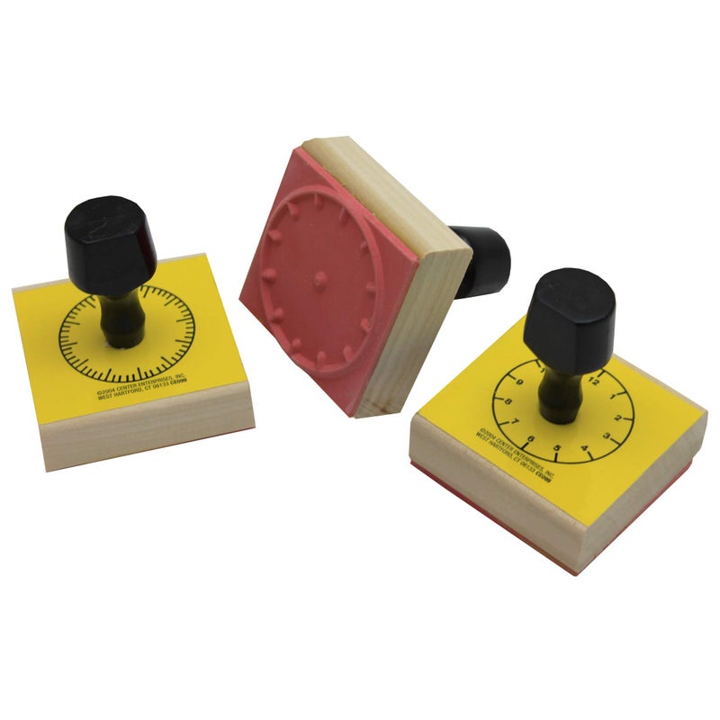 READY 2 LEARN Analog Clock Stamps - Set of 3 - Wooden Stamps for Telling Time Activities and DIY - Use for Flashcards, Worksheets, Invitations, Albums and Scrapbooks - Image 1
